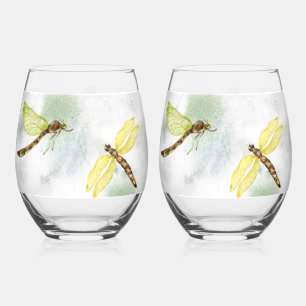Verre À Vin Sans Pied Jolie libellule jaune imprimé
