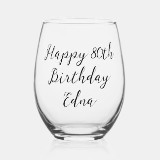 Verre À Vin Sans Pied Joyeux 80e anniversaire Nom de conservation