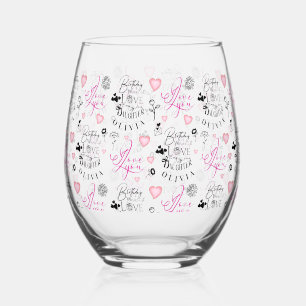 Verre À Vin Sans Pied Joyeux Anniversaire Fille Nom Personnalisé