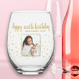 Verre À Vin Sans Pied Joyeux Anniversaire Parties scintillant d'or Photo