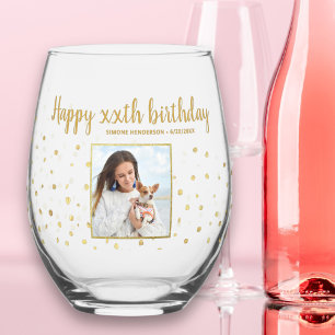 Verre À Vin Sans Pied Joyeux Anniversaire Parties scintillant d'or Photo
