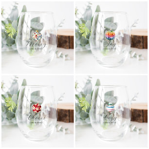 Verre À Vin Sans Pied Joyeux, Joie, Bravo, Cosy   Noël monographique