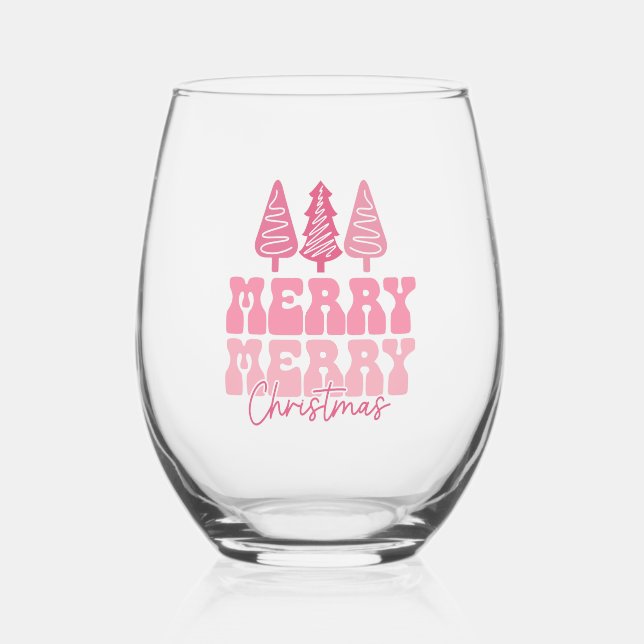 Verre À Vin Sans Pied Joyeux Joyeux Noël - Conception des Fêtes Rose (Recto)