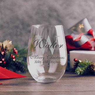 Verre À Vin Sans Pied Joyeux Monogramme personnalisé de Noël