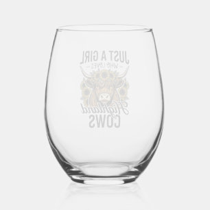Verre À Vin Sans Pied Juste Une Fille Qui Aime Les Vaches Highland Desig