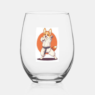Verre À Vin Sans Pied Karate Corgi � Chien d'Arts Martiaux