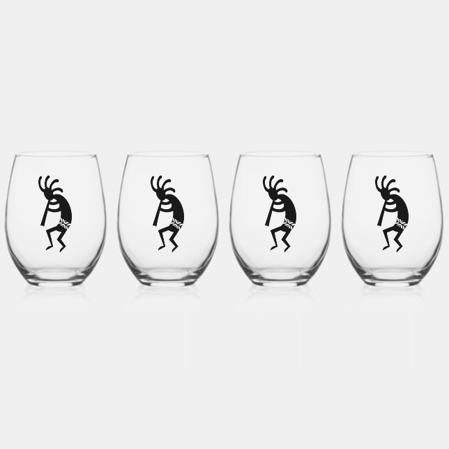 Verre À Vin Sans Pied Kokopelli Sud-Ouest Noir Et Blanc (Recto)