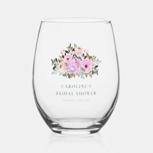 Verre À Vin Sans Pied Lavande Aquarelle Fleurie Mariage Sur Mesure