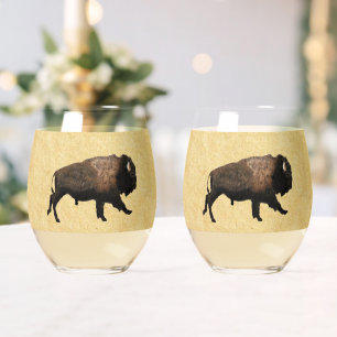 Verre À Vin Sans Pied Le Bison De Galage Sur Papier Ancien