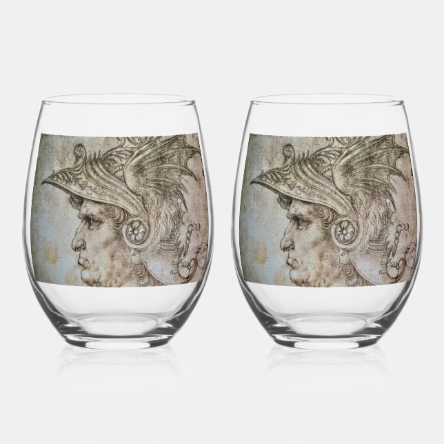 Verre À Vin Sans Pied Leonardo's Helmeted Warrior    (Recto)