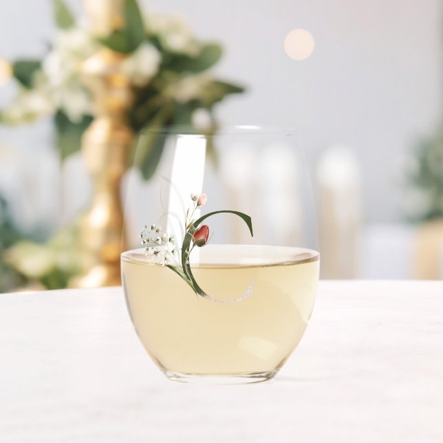 Verre À Vin Sans Pied LETTRE FÉMININE Florale C MONOGRAPHE INITIALE (Insitu (Mariage))