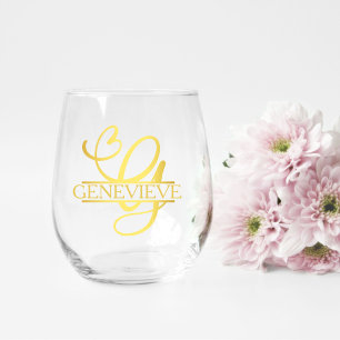 Verre À Vin Sans Pied Lettre G Monogramme Cadeau de demoiselle d'honneur