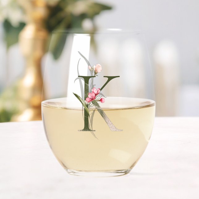 Verre À Vin Sans Pied LETTRE INITIALE K FÉMININE MONOGRAPHIQUE Floral (Créateur téléchargé)