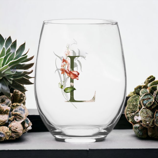 Verre À Vin Sans Pied LETTRE MONOGRAPHIQUE FÉMININE Florale L (Créateur téléchargé)