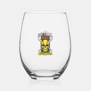Verre À Vin Sans Pied Ligue de softball père fille design vectoriel vint