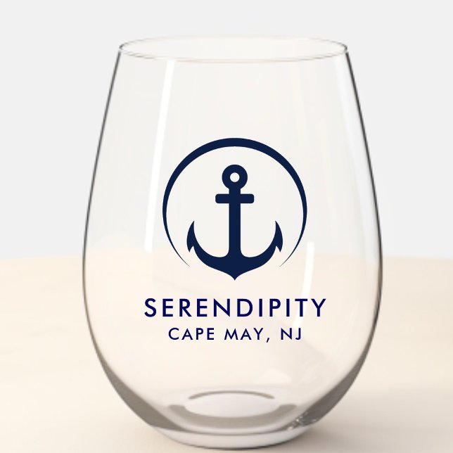 Verre À Vin Sans Pied Logo de bateaux d'Ancres modernes (Créateur téléchargé)