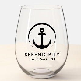 Verre À Vin Sans Pied Logo de bateaux d'Ancres modernes