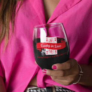 Verre À Vin Sans Pied Lucky In Love Vegas Rose & Red Bachelorette Favori