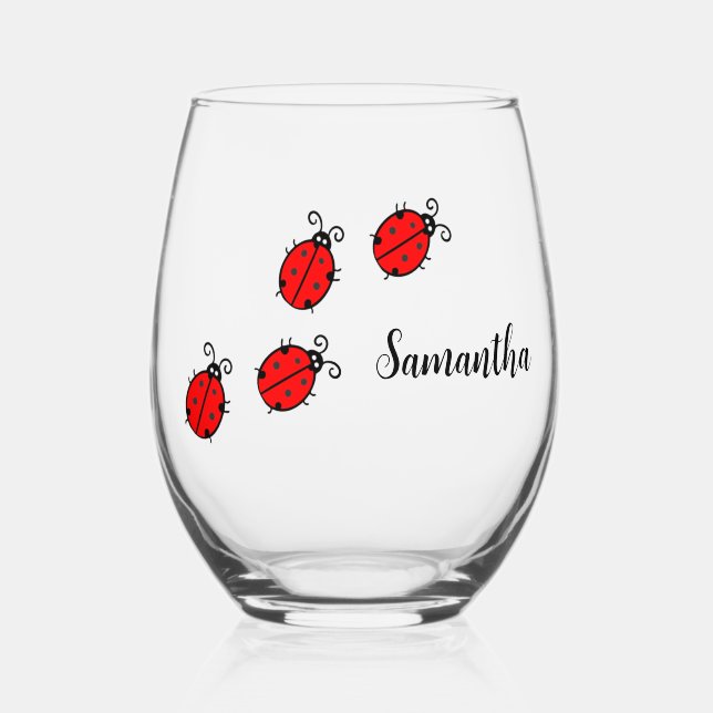 Verre À Vin Sans Pied Lucky Ladybugs Design Vin Verre (Recto)