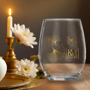 Verre À Vin Sans Pied Lune Romance Initiales Gold ID881