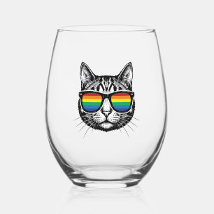 Verre À Vin Sans Pied Lunettes de soleil arc-en-ciel vintage Chat Fière
