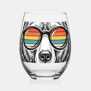 Verre À Vin Sans Pied lunettes de soleil vintage ours graphisme vectorie