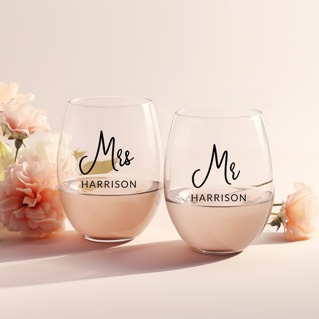 Verre À Vin Sans Pied Lunettes de vin personnalisées Mr & Mrs (Créateur téléchargé)