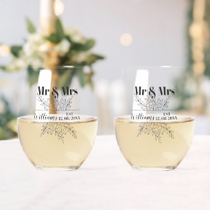 Verre À Vin Sans Pied M. & Mme Boho Mariage Anniversaire Nom de famille 