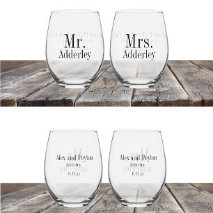 Verre À Vin Sans Pied M. Mme Mariée Marié Mariage Personnalisé