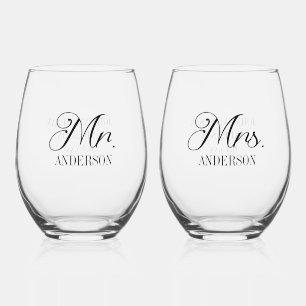 Verre À Vin Sans Pied M. Mme Mariée Marié Réception de Mariage Personnal