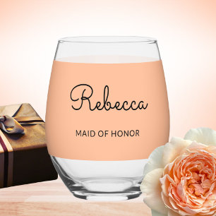 Verre À Vin Sans Pied Maid of Honor Monogram Mariage Élégant chic Peach