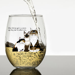 Verre À Vin Sans Pied Many Paws Drôle Humour Ménopause Chat Dame Bleu