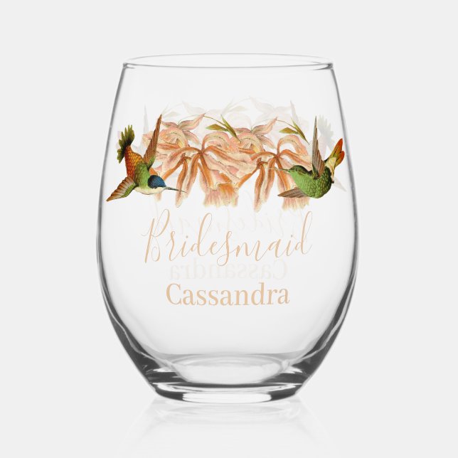 Verre À Vin Sans Pied Mariage Bridesmaitres Cadeau Hummingbird Aquarelle (Recto)