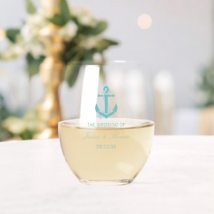 Verre À Vin Sans Pied Mariage d'Ancres turquoise nautique