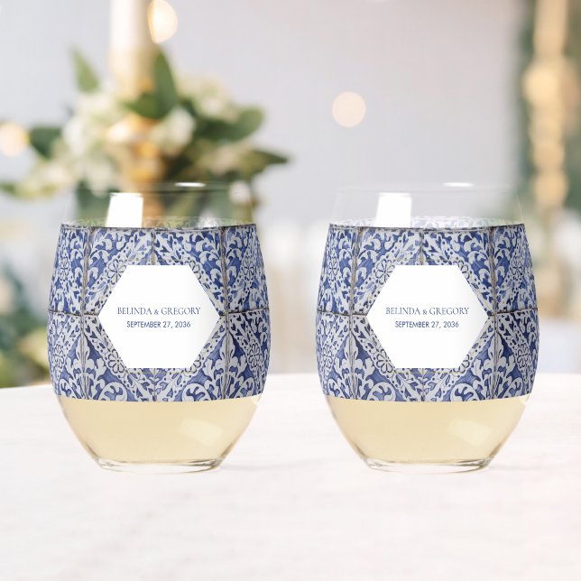 Verre À Vin Sans Pied Mariage de carreaux portugais rustiques (Insitu (Mariage))