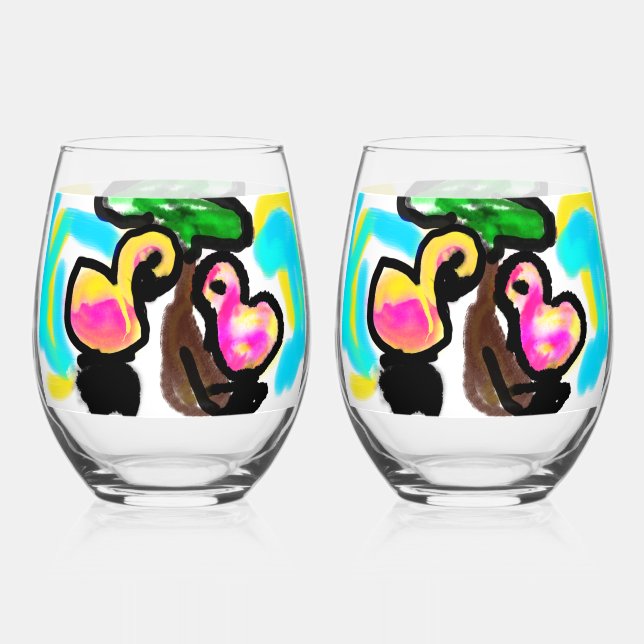 Verre À Vin Sans Pied Mariage de flamants roses (Recto)