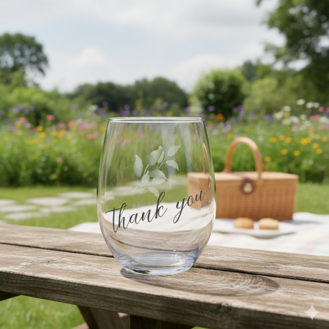 Verre À Vin Sans Pied Mariage de Merci de script d'aquarelle verte (Créateur téléchargé)