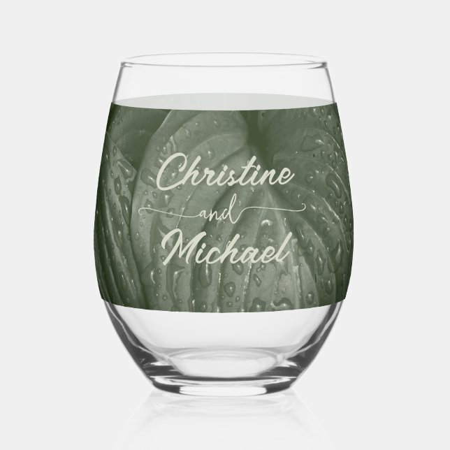 Verre À Vin Sans Pied Mariage de printemps à la feuille verte (Gauche)