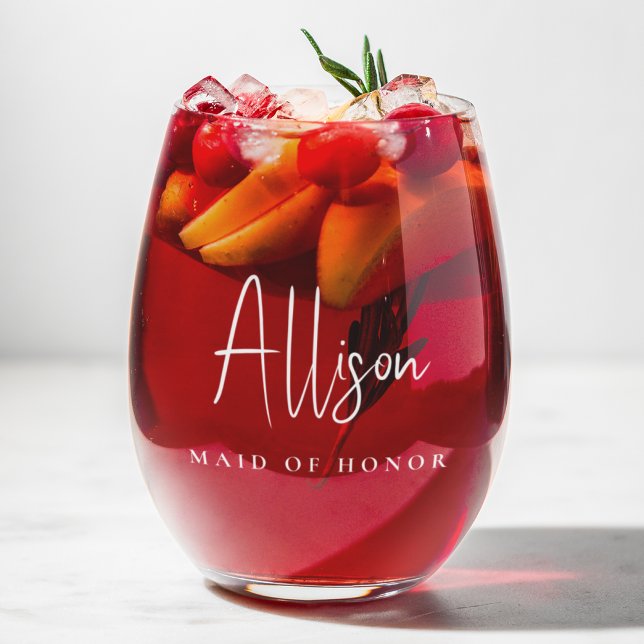 Verre À Vin Sans Pied Mariage de script blanc chic (Créateur téléchargé)