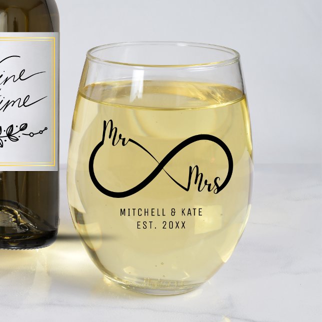 Verre À Vin Sans Pied Mariage du symbole M & Mme Infinity (Mr & Mrs Infinity Symbol Wedding Stemless Wine Glass
)