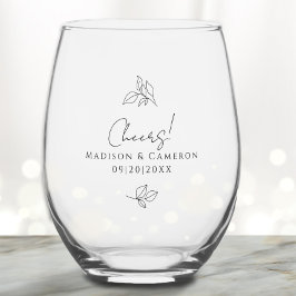 Verre À Vin Sans Pied Mariage Fiançailles Botanique Feuilles Noir