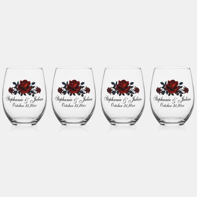 Verre À Vin Sans Pied Mariage gothique de rose rouge (Recto)