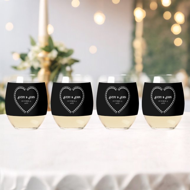Verre À Vin Sans Pied Mariage gothique minimaliste noir et blanc (Insitu (Mariage))