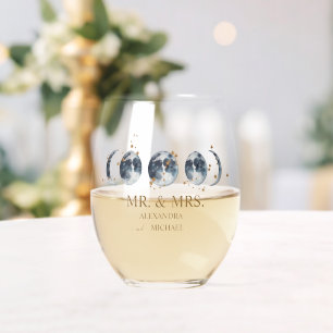Verre À Vin Sans Pied Mariage Lunaire Doré Mystique