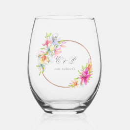 Verre À Vin Sans Pied Mariage.Lys et oiseaux Aquarelle