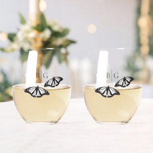 Verre À Vin Sans Pied Mariage minimaliste de papillon noir blanc
