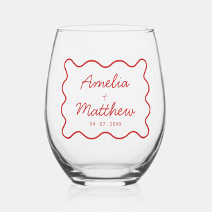 Verre À Vin Sans Pied Mariage moderne Wavy Red Retro Squiggle