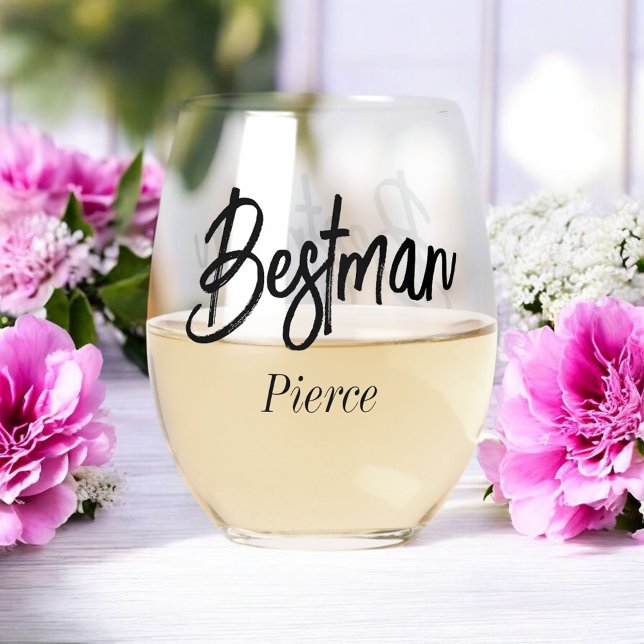 Verre À Vin Sans Pied Mariage noir blanc Bestman  (Créateur téléchargé)
