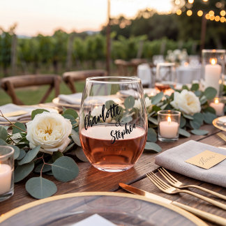 Verre À Vin Sans Pied Mariage personnalisé écriture minimaliste noir bla