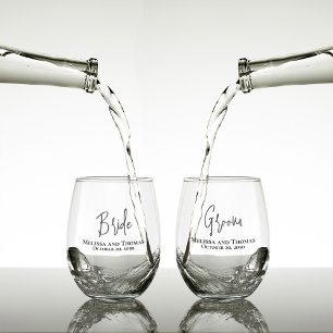 Verre À Vin Sans Pied Mariage Script Bride Groom personnalisée